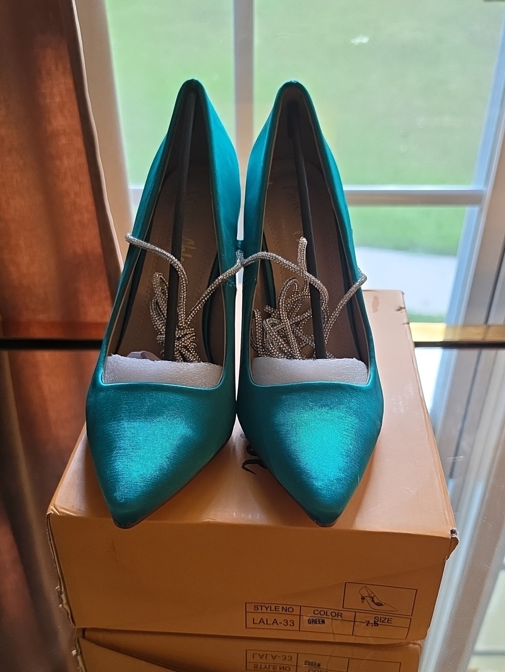 Chase + Chloe Teal Satin Pointed Toe Heels